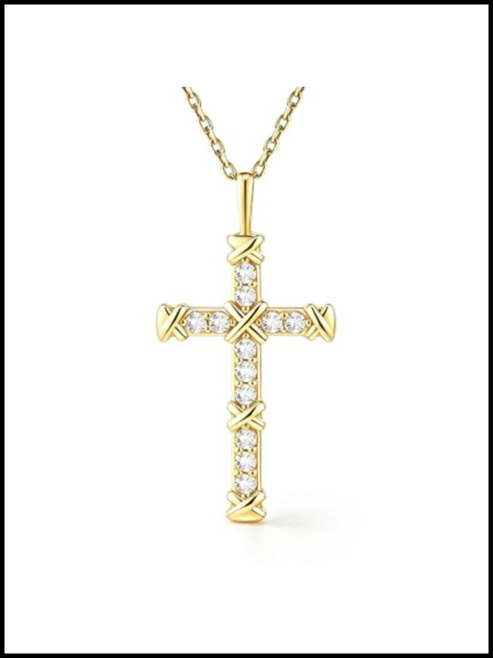 14K Gold Filled Sterling Silver Cross Necklace CZ Diamond Pendant